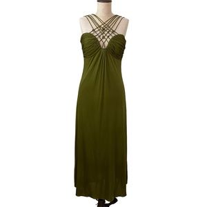 Women's Sleeveless Maxi Dress with Embellished Neckline, Green, Rayon, Size 10